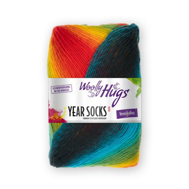 Woolly Hugs "Year Socks" Yarn 100g with soft gradient effect - Rainbow Col 17
