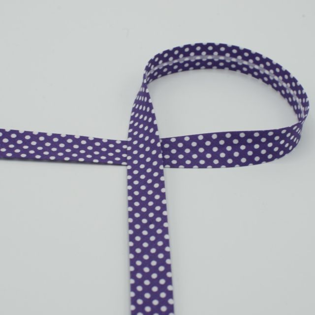 Poly/Cotton Bias Tape 18mm "Polka Dots" - Dark Purple Col. 015