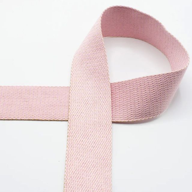 Webbing with Gold Lurex Glitter  - 40mm Strapping - Baby Rose  (Cotton/Poly Blend) col.110