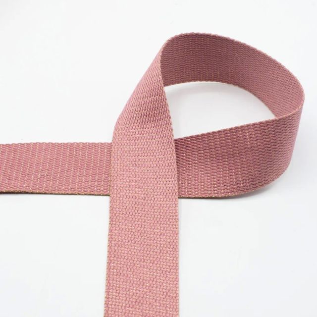 Webbing with Gold Lurex Glitter  - 40mm Strapping - Old Pink  (Cotton/Poly Blend) col.130