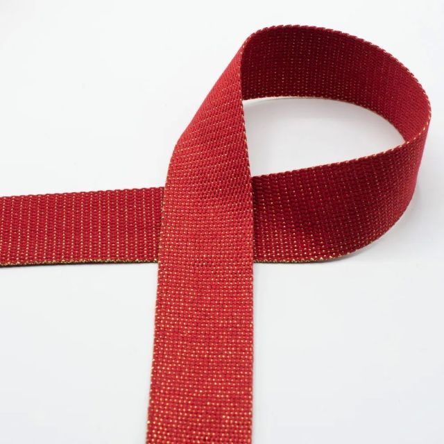 Webbing with Gold Lurex Glitter  - 40mm Strapping - Dark Red  (Cotton/Poly Blend) col.160