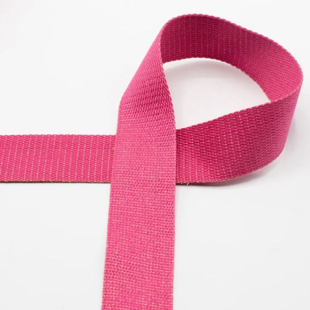 Webbing with Gold Lurex Glitter  - 40mm Strapping - Fuchsia (Cotton/Poly Blend) col.170