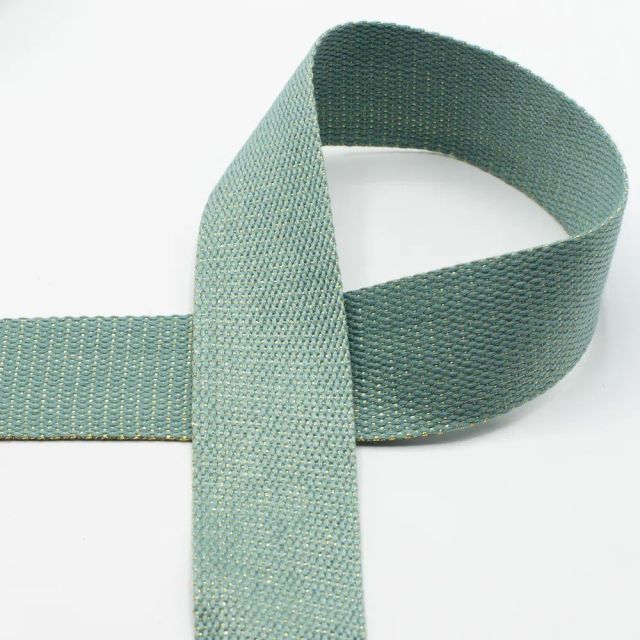 Webbing with Gold Lurex Glitter  - 40mm Strapping - Dark Dusty Mint (Cotton/Poly Blend) col.220