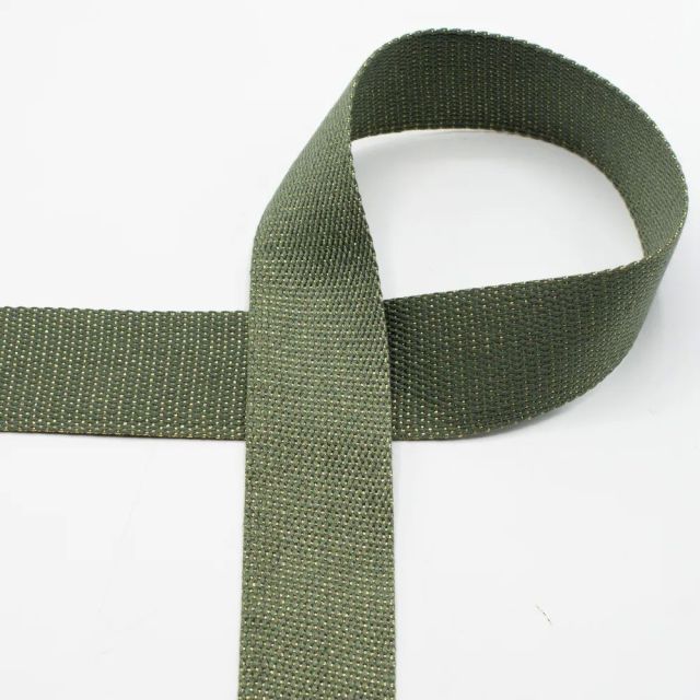Webbing with Gold Lurex Glitter  - 40mm Strapping - Army Green  (Cotton/Poly Blend) col.280