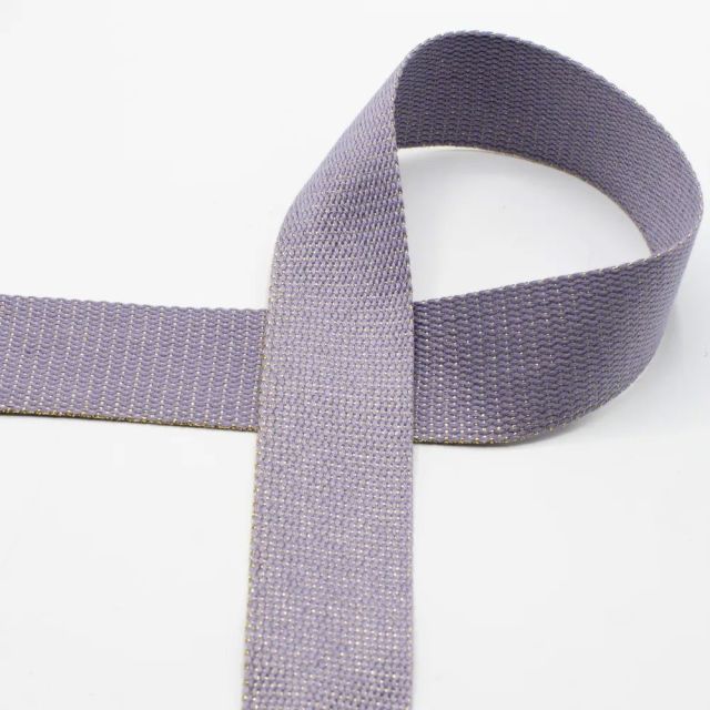 Webbing with Gold Lurex Glitter  - 40mm Strapping - Dusty Lilac  (Cotton/Poly Blend) col.430
