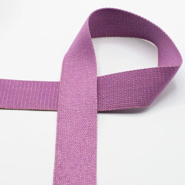Webbing with Gold Lurex Glitter  - 40mm Strapping - Violet  (Cotton/Poly Blend) col.440