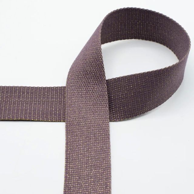 Webbing with Gold Lurex Glitter  - 40mm Strapping - Mauve  (Cotton/Poly Blend) col.450