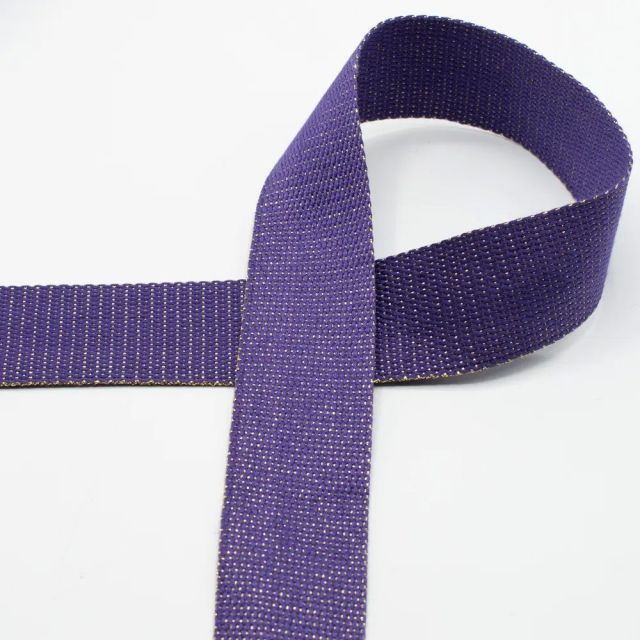 Webbing with Gold Lurex Glitter  - 40mm Strapping - Purple (Cotton/Poly Blend) col.470