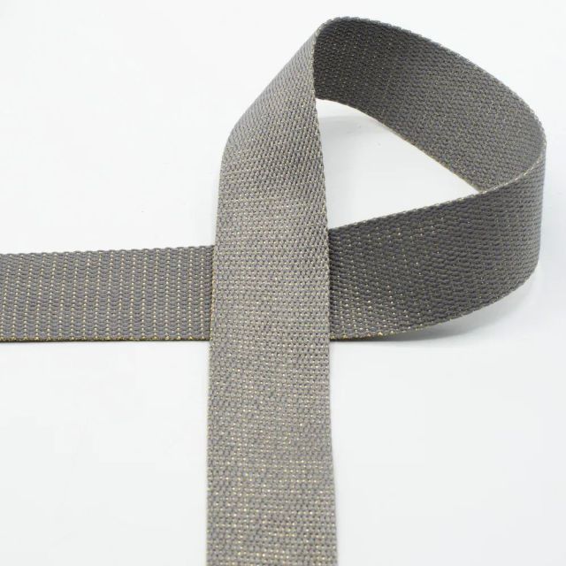 Webbing with Gold Lurex Glitter  - 40mm Strapping - Grey (Cotton/Poly Blend) col.620