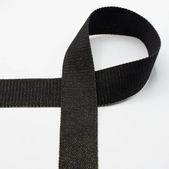 Webbing with Gold Lurex Glitter  - 40mm Strapping - Black (Cotton/Poly Blend) col.690