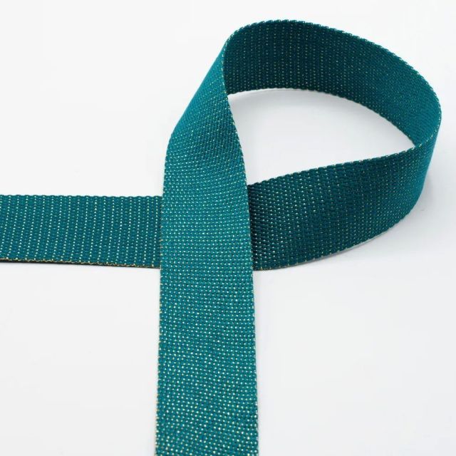 Webbing with Gold Lurex Glitter  - 40mm Strapping - Light Petrol  (Cotton/Poly Blend) col.941