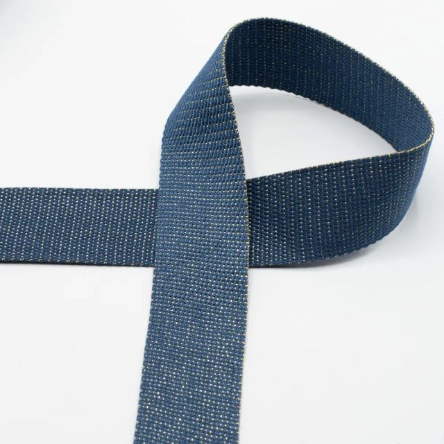 Webbing withGold Lurex Glitter   - 40mm Strapping - Denim Blue  (Cotton/Poly Blend) col.960