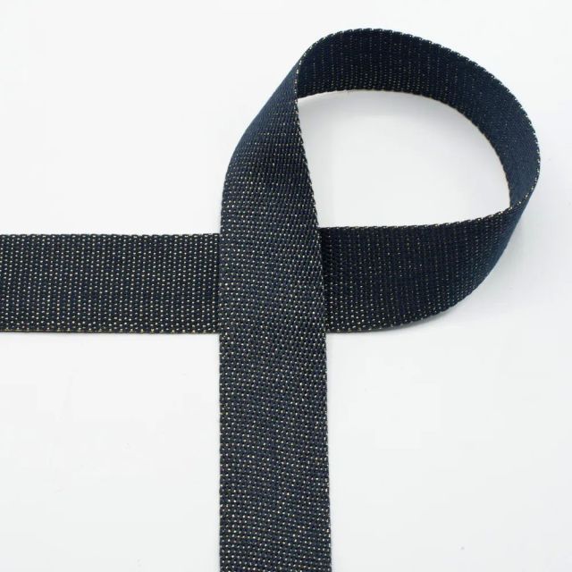 Webbing with Gold Lurex Glitter   - 40mm Strapping - Navy  (Cotton/Poly Blend) col.980