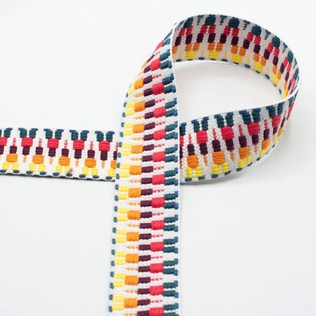 Zigzag Multi Color Webbing   - 40mm Strapping -Rainbow on White
