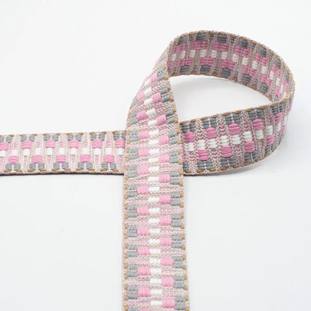 Zigzag Multi Color Webbing   - 40mm Strapping - Pink / Grey col.110