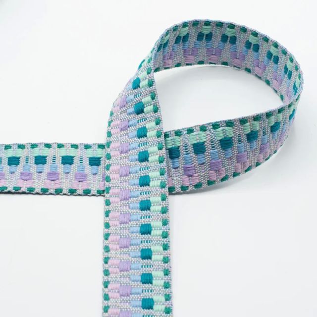 Zigzag Multi Color Webbing   - 40mm Strapping - Teal / Lilac col.112