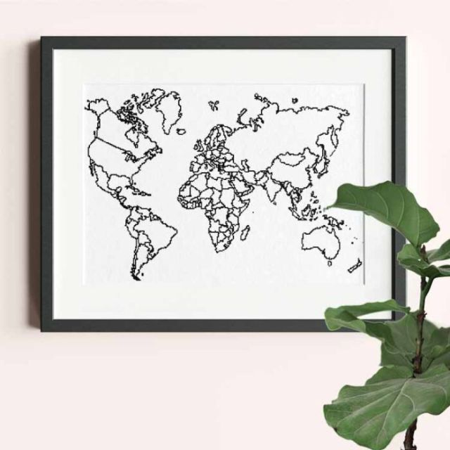 Cross Stitch Kit - XL World Map with country outlines