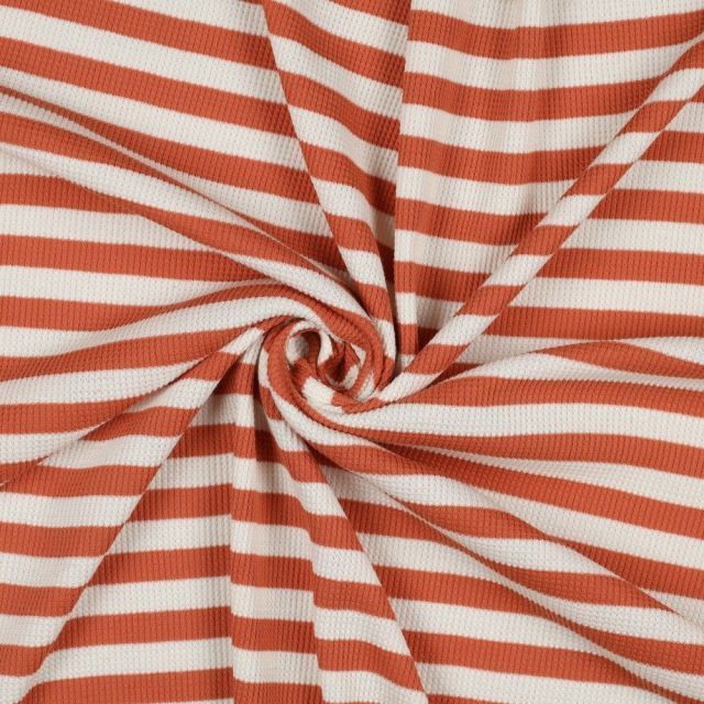 Soft Yarn Dyed Striped Waffle Knit "Connor" - Pumpkin Orange / Off White