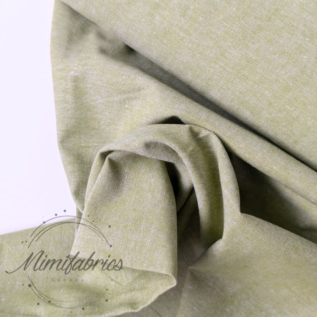 BOLT END - 120 CM - Yarn Dyed Solid  - Cotton Poplin - Olive /  White Cross Dye (Col. 17)