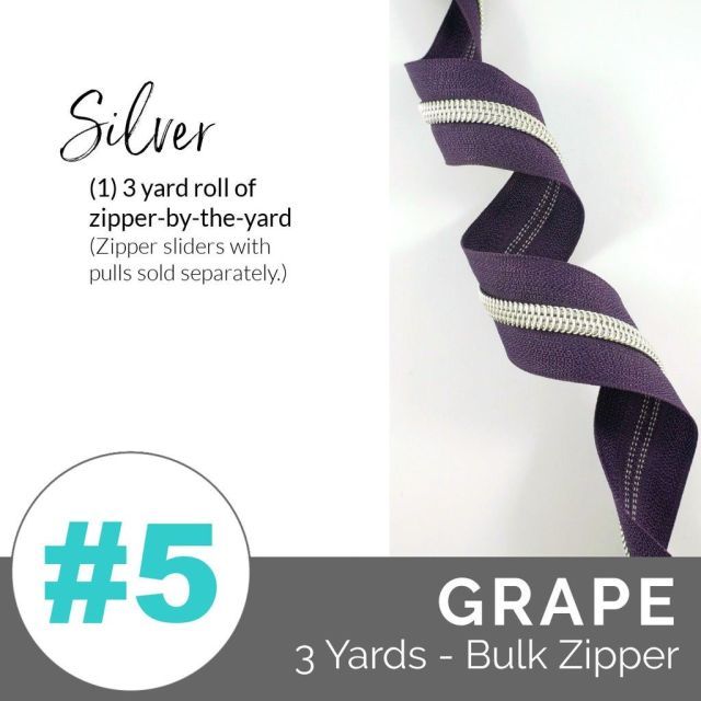 Emmaline Zippers (3 yard pack) - Size #5 - Grape Tape  / Silver Coil