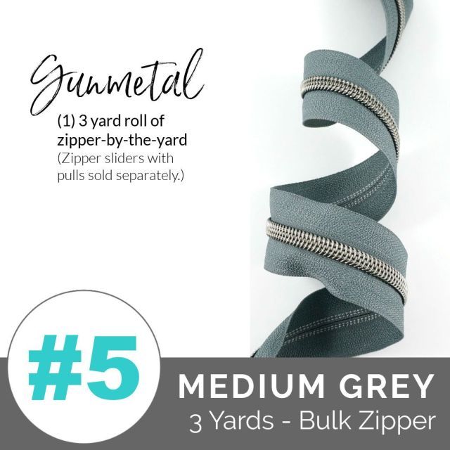 Emmaline Zippers (3 yard pack) - Size #5 - Midium Grey Tape  / Gunmetal Coil