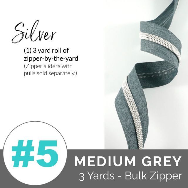 Emmaline Zippers (3 yard pack) - Size #5 - Midium Grey Tape / Silver Coil