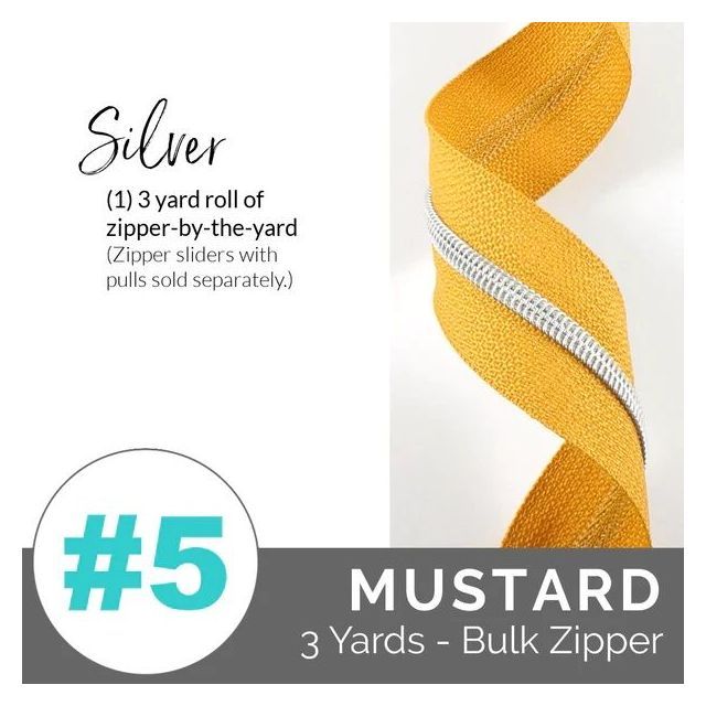 Emmaline Zippers (3 yard pack) - Size #5 - Mustard Tape  / Silver Coil