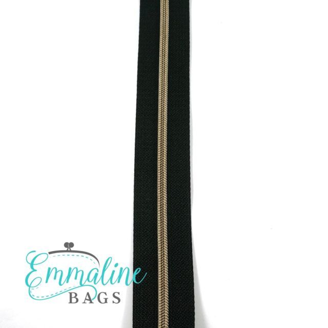 Emmaline Zippers (3 yard pack) - Size #3 - Black Tape  / Antique Brass Coil