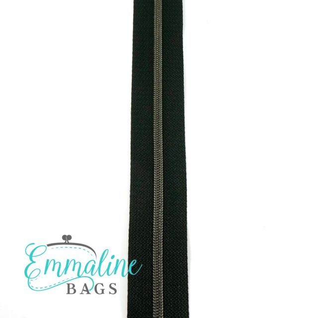 Emmaline Zippers (3 yard pack) - Size #3 - Black Tape  / Gunmetal Coil