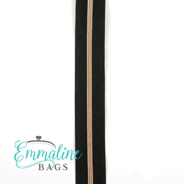 Emmaline Zippers (3 yard pack) - Size #3 - Black Tape  / Rose Gold Coil