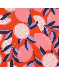 Coated Cotton - Lemons and Oranges in Tangerine and Blue - Picnic Collection