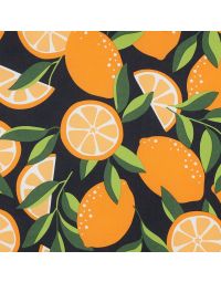 Coated Cotton - Lemons and Oranges in Orange and Green - Picnic Collection