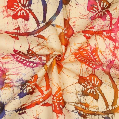 BOLT END - 200 CM - Viscose Poplin - Batik Print Floral in Sunset Colors (Col.002)