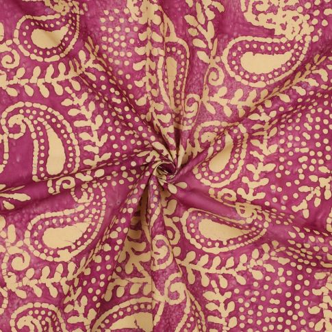 Cotton Poplin - Batik Print Paisley in Fuchsia and Taupe