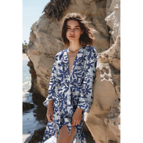 Viscose Poplin - Batik Print Floral in Shades of Blue (02)
