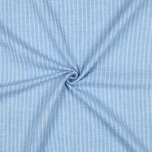 Double Gauze - Vertical Yarn Dyed Stripes Light Blue/White