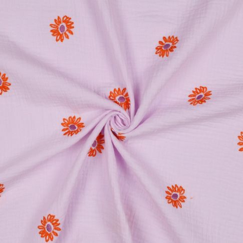 Double Gauze - Lilac with Orange Flower Embroidery