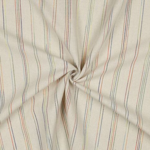 Poly/Linen/Viscose Blend Fabric - Variegated Color Stripes on Natural