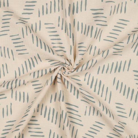 Double Gauze - Abstract Stripe Pattern Creme/Sage