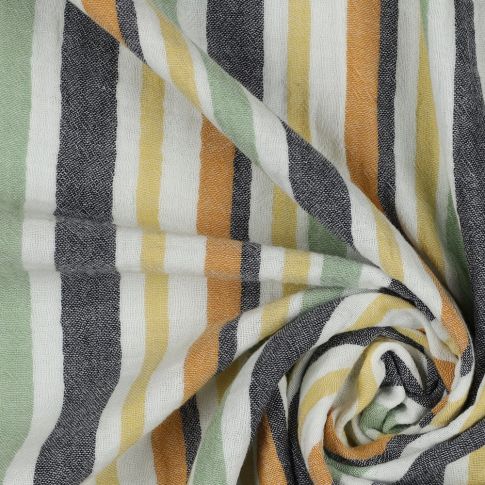 BOLT END - 235 CM - Double Gauze with vertical stripes - Blue/Mint/Ochre