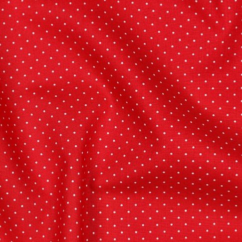 Cotton Poplin Fabric - Mini Polka Dots White on Bright Red (Col. 04)