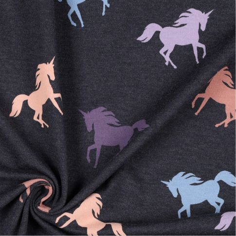 BOLT END - 100 CM - Little Unicorns on Heathered Blue Jersey