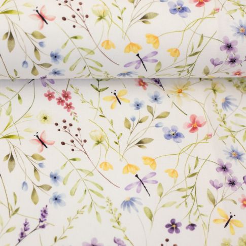 Cotton Poplin Fabric - Wildflower Garden on White