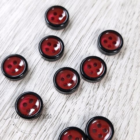 11.5 mm Resin Button - burgundy with black edge - 4 holes  - 1pcs