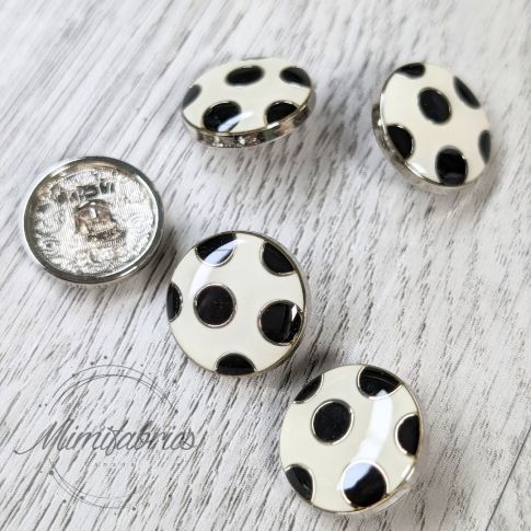 18 mm Metal Coat Button Button (Shank) - white with black polka dots 1pcs
