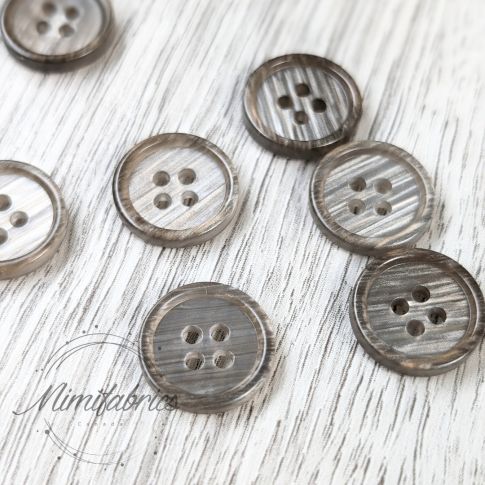 15 mm Resin Button - Grey - 4 holes  - 1pcs