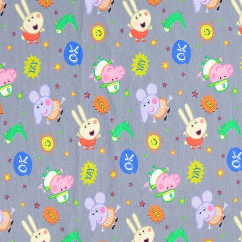 BOLT END - 165 CM- Jersey - Peppa Pig Characters on Grey - Licensed 