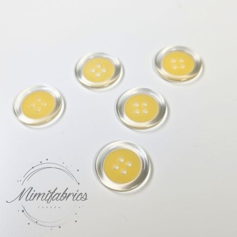 20 mm Poly Button - Two Tone LiYellow with Clear Rim - 4 Holes - 1pcs