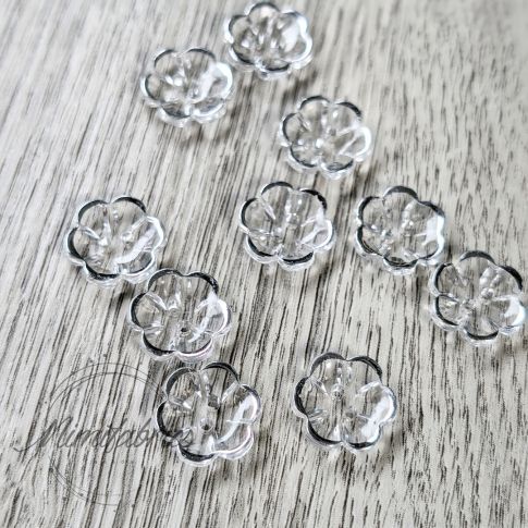 15 mm Resin Button - Clear Flower with Silver Rim - 2 Holes - 1pcs