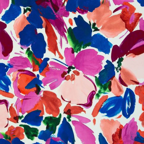 Viscose Challis Fabric - Abstract Floral in blue, green, peach and pink "Julia" collection